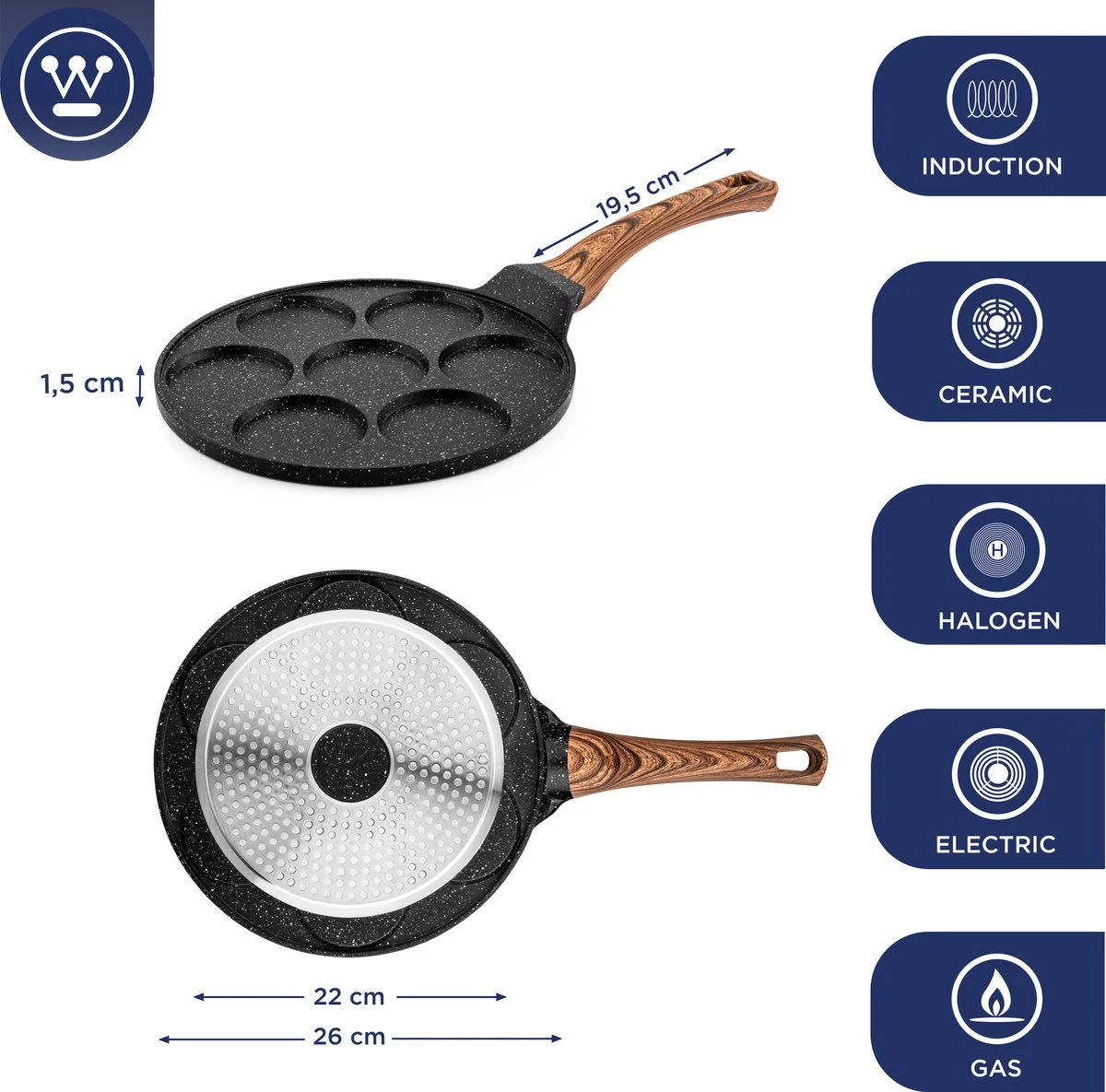 Westinghouse Pannenkoekpannenset Marble Wood - ø 26 En 28 Cm - Inductie En Alle Andere Warmtebronnen 7 Westinghouse Pannenkoekpannenset Marble Wood - ø 26 En 28 Cm - Inductie En Alle Andere Warmtebronnen - Afbeelding 5