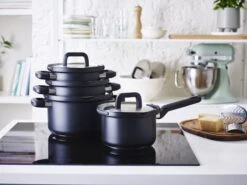 BK Pannenset Flow Cool - Zwart / RVS - 4 Delige Set -Keukenwinkel 6d8e27413cccc5ae599280d6252f42abac4bc45d BK Flow cool Bl 4 8 pc Set