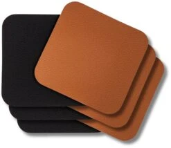 Jay Hill Onderzetters - Vegan Leer - Zwart / Cognac - Dubbelzijdig - 10 X 10 Cm - 6 Stuks